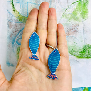 Blue Fish Upcycled Tin Earrings