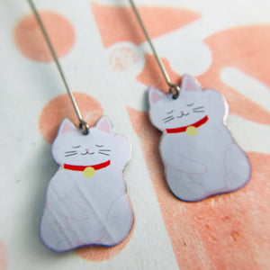 Little Lucky Cats Upcycled Tin Earrings
