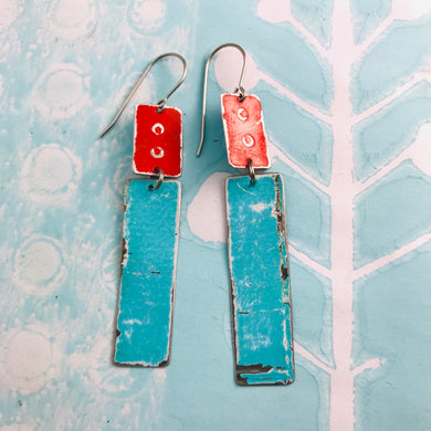 Rustic Red & Aqua Zero Waste Tin Earrings