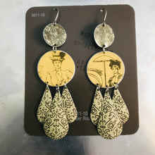 Load image into Gallery viewer, RESERVED Antiqued Gold Victorian Era Women Zero Waste Tin Chandelier Earrings
