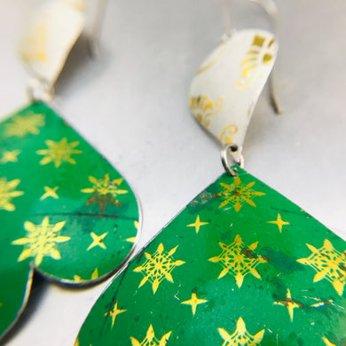 Green & Golden Starlets Trefoil Zero Waste Tin Earrings 30th Birthday Gift