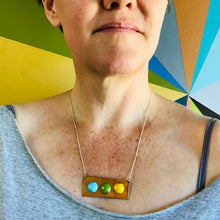 Load image into Gallery viewer, Aqua, Apple &amp; Mango on Pumpkin Recycled Tin Necklace