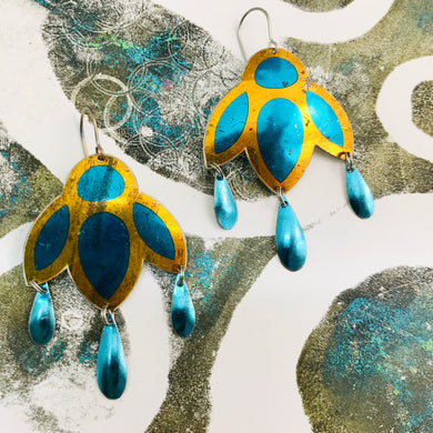 Shimmery Blue & Coppery Zero Waste Tin Chandelier Earrings