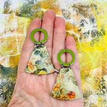 Load image into Gallery viewer, Orange Nasturtiums Small Fans Tin Earrings