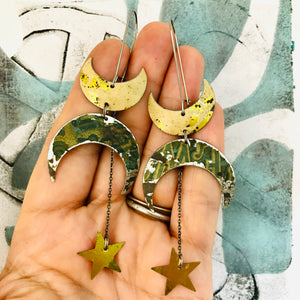 Crescent Moons & Stars Upcycled Tin Earrings