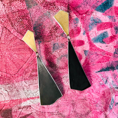 Gold and Long Black Kites Recycled Tin Post Earrings