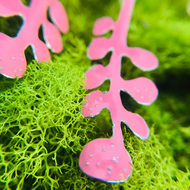 Happy Bubblegum Pink Matisse Leaves Upcyled Tin Earrings