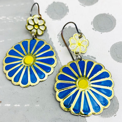 Bright Blue Blossoms Tin Earrings