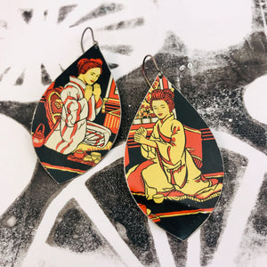 Japanese Tea Ceremony Long Pod Tin Earrings