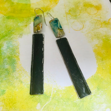 Tiffany Blue & Black Rectangle Recycled Tin Earrings