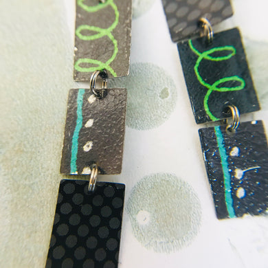 RESERVED Squiggles & Dots Upcycled Rectangles Tin Earrings