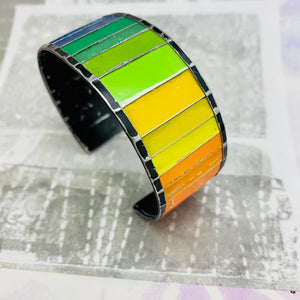 Rainbow Fenced Upcycled Tesserae Tin Cuff