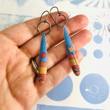 Load image into Gallery viewer, Red &amp; Yellow Tulips Long Teardrops Upcycled Tin Earrings