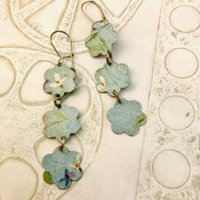 Load image into Gallery viewer, Faded Denim Flowers Upcycled Rectangles Tin Earrings