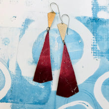 Load image into Gallery viewer, Gold &amp; Long Raspberry Kites Recycled Tin Earrings