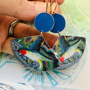 Ruby Throated Hummingbirds Upcycled Tin Earrings