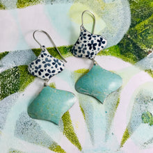 Load image into Gallery viewer, Little Blue Flowers and Pale Aqua Ray Zero Waste Tin Earrings
