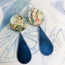 Load image into Gallery viewer, Fiesta Upcycled Tin Long Teardrop Earrings