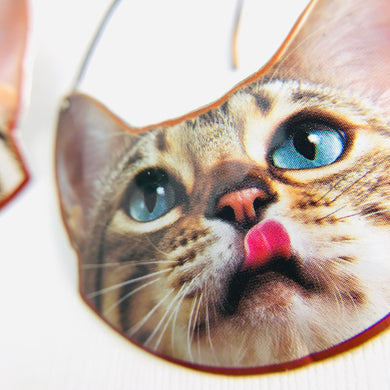 Happy Tabby Cats Upcycled Tin Earrings