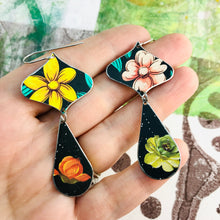 Load image into Gallery viewer, Mixed Flowers on Black Rex Ray Zero Waste Tin Earrings