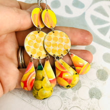 Load image into Gallery viewer, Dots &amp; Fruits &amp; Leaves Zero Waste Tin Chandelier Earrings