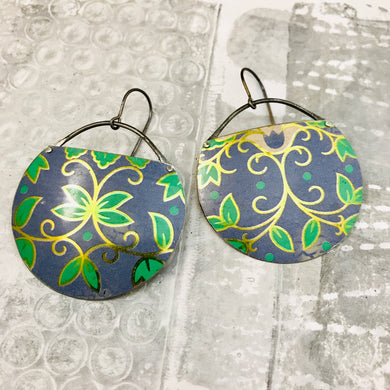 Vintage Blues & Green Vines Circles Recycled Tin Earrings