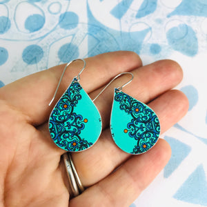 Bright Turquoise Upcycled Teardrop Tin Earrings
