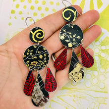 Load image into Gallery viewer, Mixed Midnights &amp; Red Zero Waste Tin Chandelier Earrings