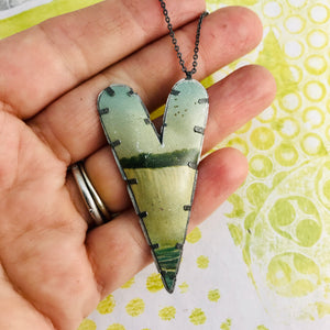 Niagara Falls Tabbed Tin Heart Recycled Necklace