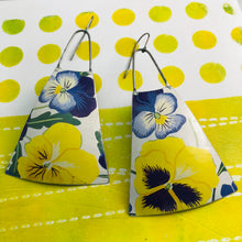 Load image into Gallery viewer, Purple &amp; Yellow Violets Zero Waste Tin Long Fans Earrings