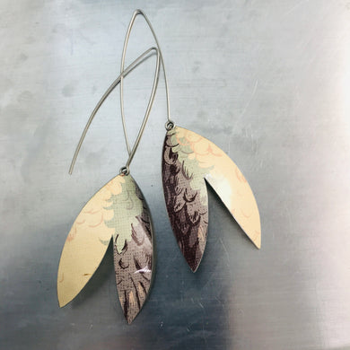 Feathered Upcycled Tin Double Leaf Earrings