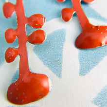Load image into Gallery viewer, Deep Reddish Orange Matisse Leaves Upcyled Tin Earrings
