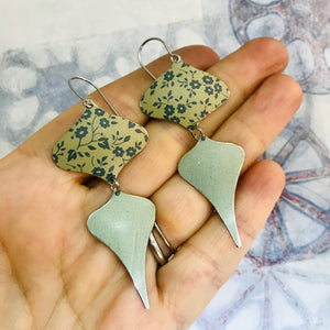 Tiny Slate Blue Flowers & Pale Seafoam Rex Ray Zero Waste Tin Earrings