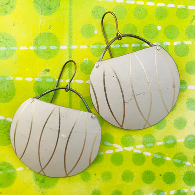 Golden Arcs on White Recycled Tin Circle Earrings