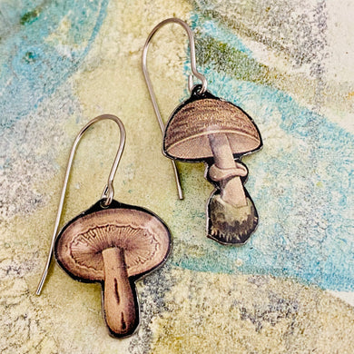 Tiny Mushrooms Upcycled Tin Earrings