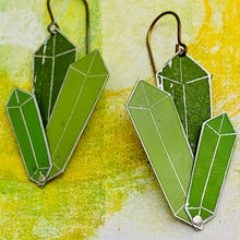 Load image into Gallery viewer, Mossy Tourmaline Upcycled Tin Earrings