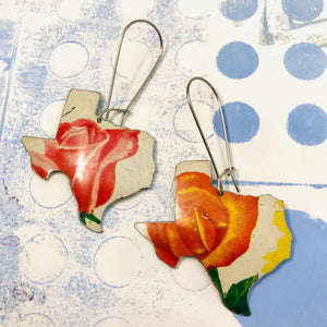 Pink and Orange Texas Roses Upcycled Tin Earrings