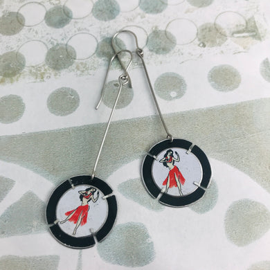 Hula Dancer Tabbed Circles Tin Earrings