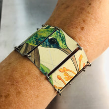 Load image into Gallery viewer, Bright Green Hummingbird Upcycled Tin Bracelet