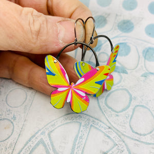 Chartreuse & Magenta Small Butterflies Upcycled Tin Earrings