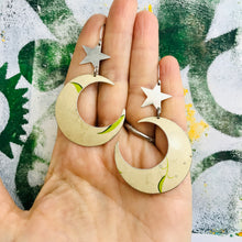 Load image into Gallery viewer, Creamy Moons &amp; Silver Stars Upcycled Tin Earrings