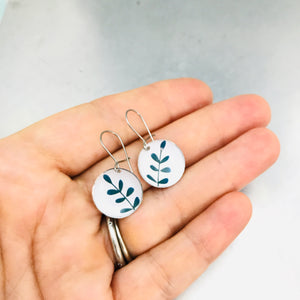 Tiny Green Leaves on White Tiny Dot Tin Earrings