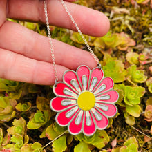 Load image into Gallery viewer, Big Red Flower Zero Waste Tin Circle Necklace