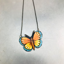 Load image into Gallery viewer, Little Orange &amp; Blue Butterfly Upcycled Tin Necklace Tin Anniversary Gift