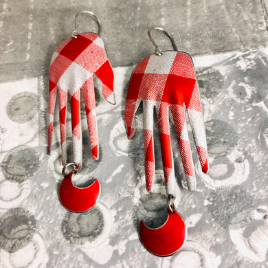 Red Gingham Hands & Moons Zero Waste Tin Earrings