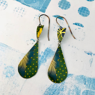 Green Polka Dot Teardrops Tin Earrings
