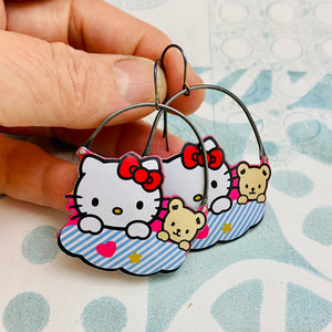 Hello Kitty & Teddy Upcycled Tin Earrings
