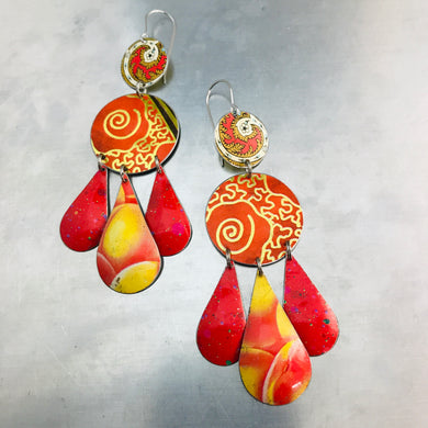 Mixed Vintage Oranges Zero Waste Tin Chandelier Earrings