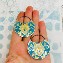 Load image into Gallery viewer, Distressed Vintage Blues Upcycled Circle Earrings