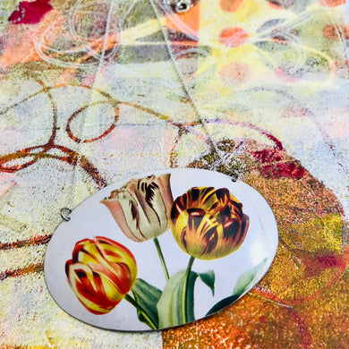 Three Tulips Flowers Zero Waste Tin Circle Necklace